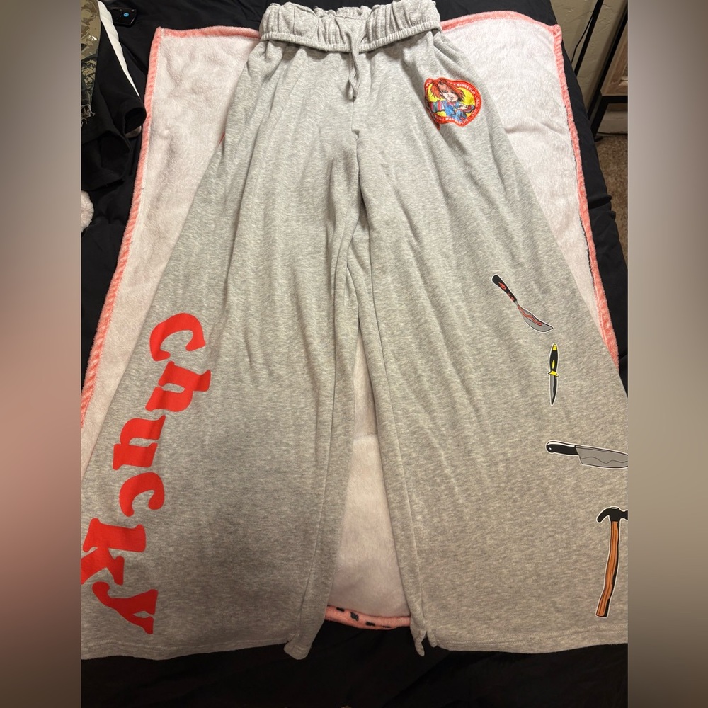Gray Chucky Lounge Pants with Red Lettering